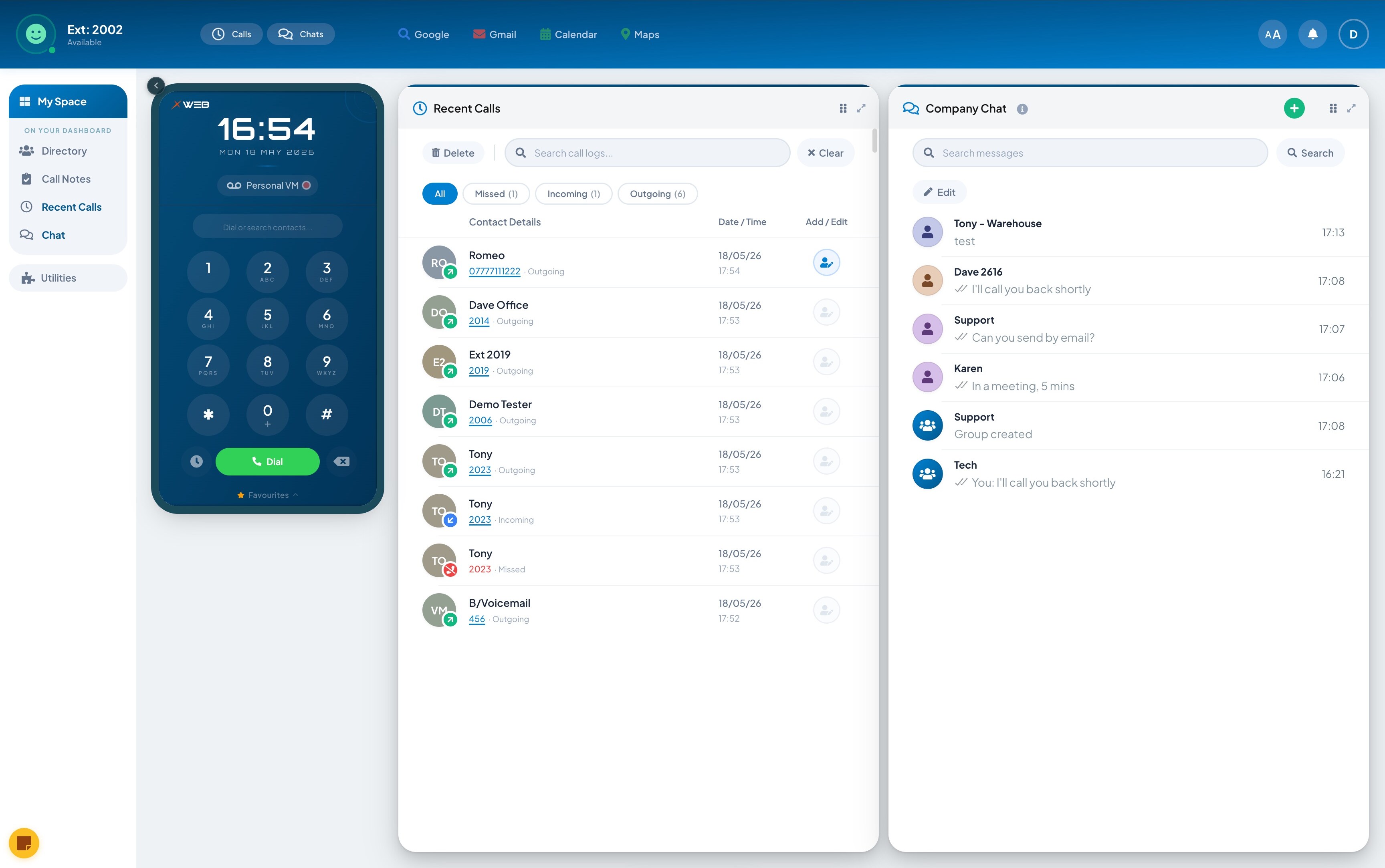 Chat and Recent Calls